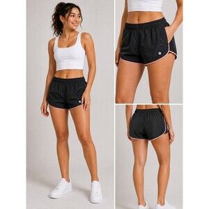 Rbx Women’s Black Athletic Running Shorts Pink Accent Trim Lightweight Active